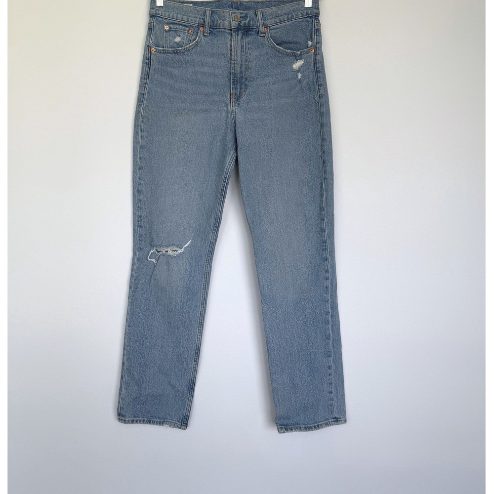 Gap Straight Jeans Women 29 8R Blue Good Distressed High Rise Denim